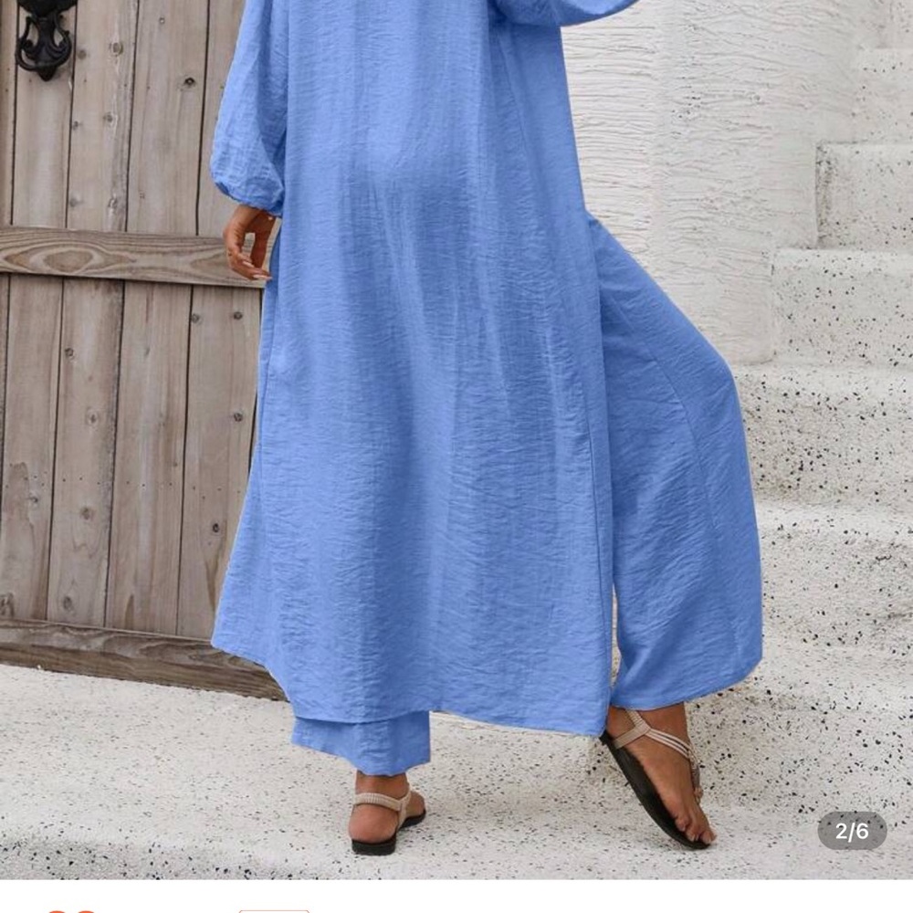 SHEIN Blue Wide Leg Pants Flowy High-Waisted Design 2 pice set brand new size - Picture 9 of 10